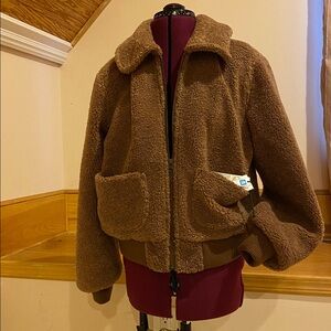 Treasure & Bond Faux Shearling Teddy Jacket Tan Camel Size M